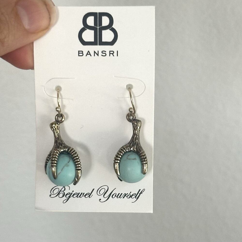 NWT Anthropologie Bansri Turquoise Eagle Claw Earrings Hypoallergenic Gold Plate